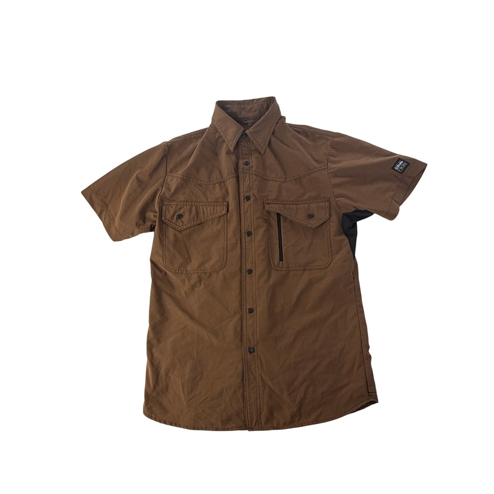Club Ride Shirt Mens Medium Brown Cycling Performance Pearl Snap Vented Biking